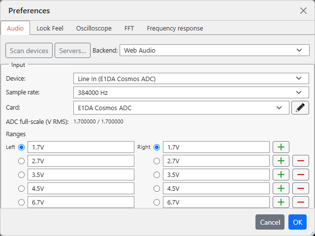 Preferences - Audio tab
